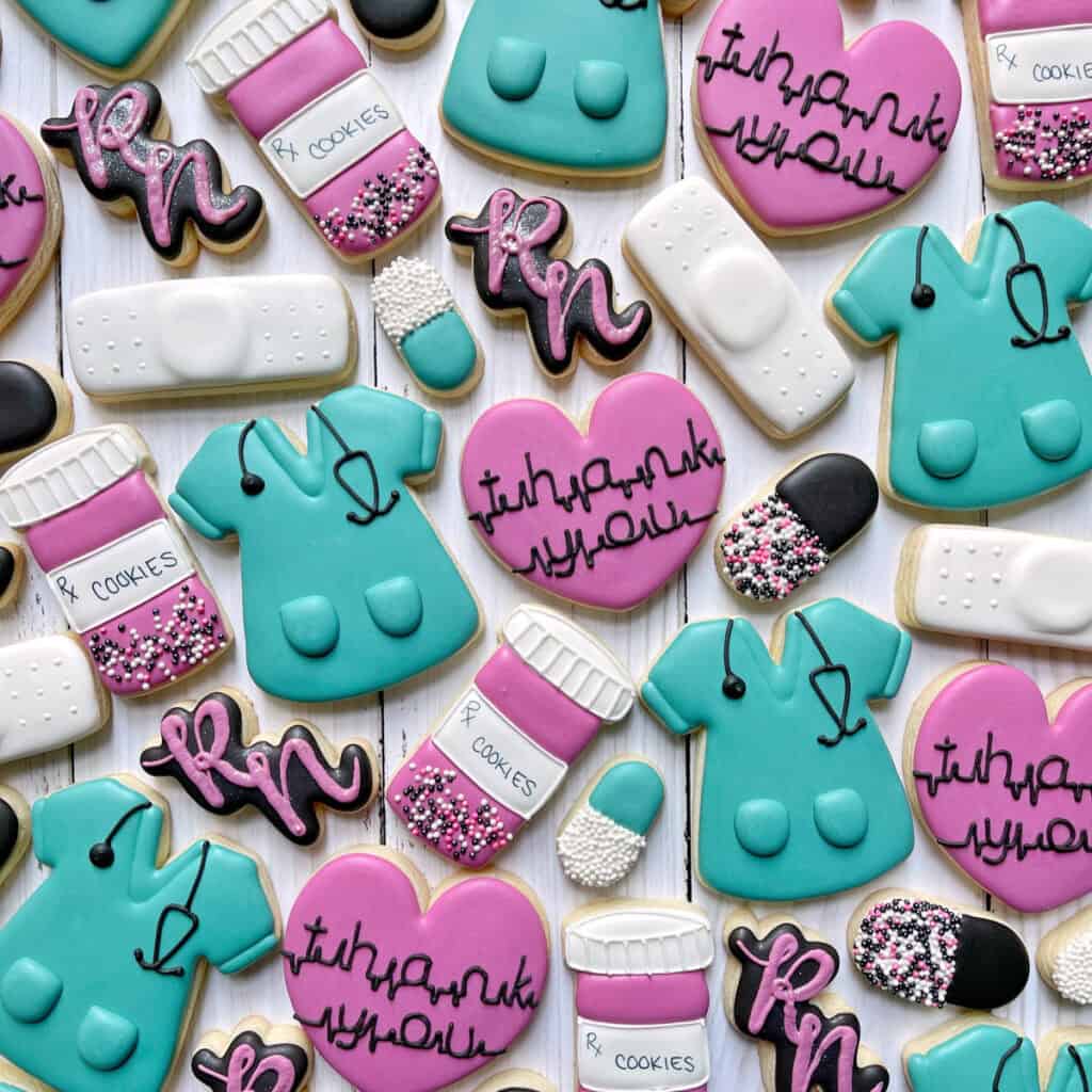 nurse appreciation cookies decorated with royal icing
