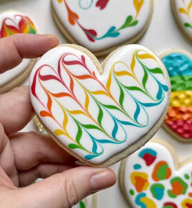 Rainbow Sugar Cookie decorated with royal icing 