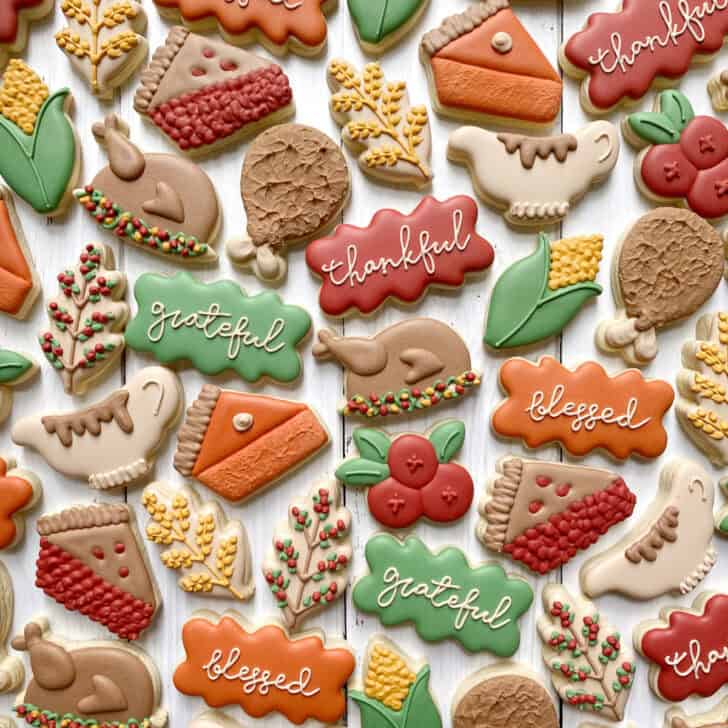 Decorated cookies for thanksgiving decorated with royal icing