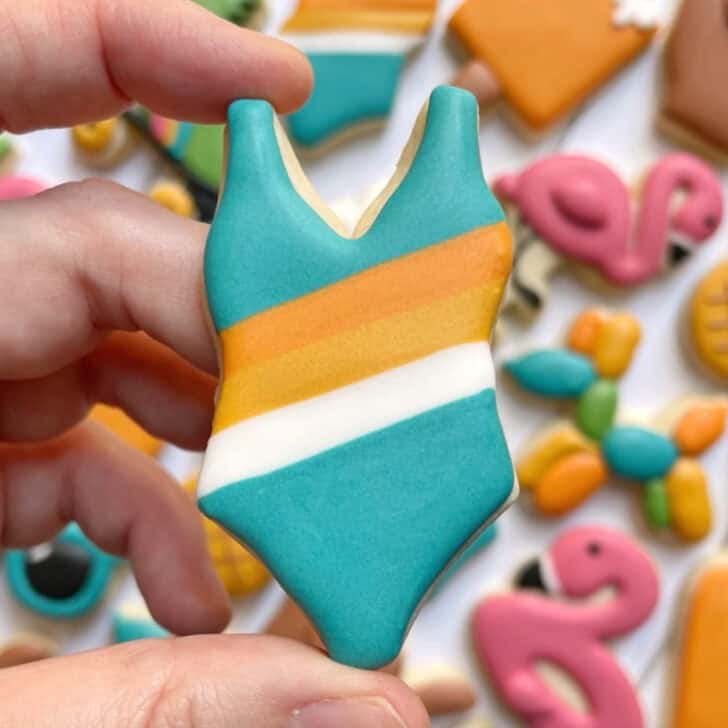 bathing suit cookie decorated with royal icing 
