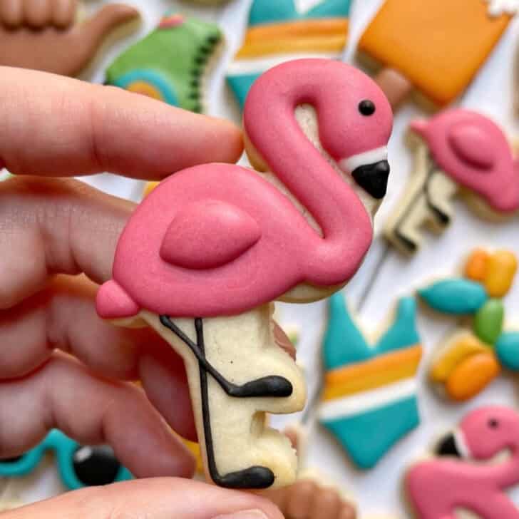 Flamingo cookies decorated with royal icing