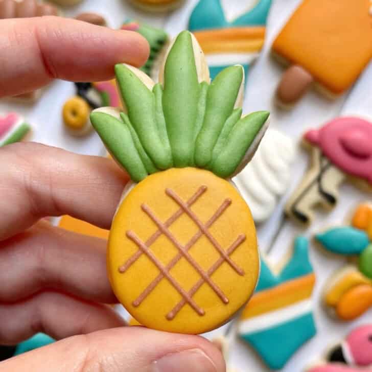 Decorated pineapple cookies with royal icing