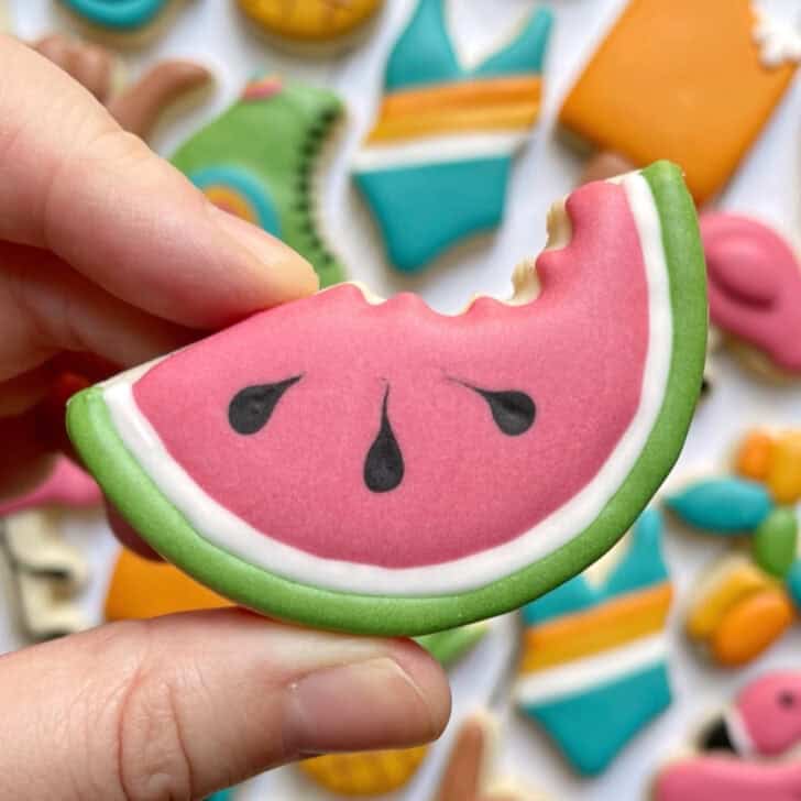 Watermelon cookies decorated with royal icing