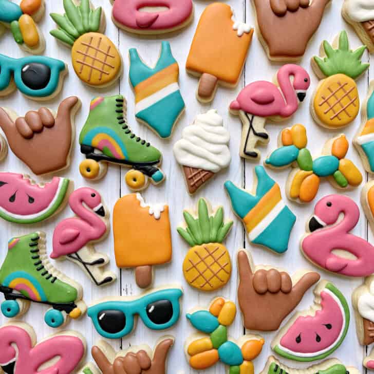 mini summer cookies decorated with royal icing