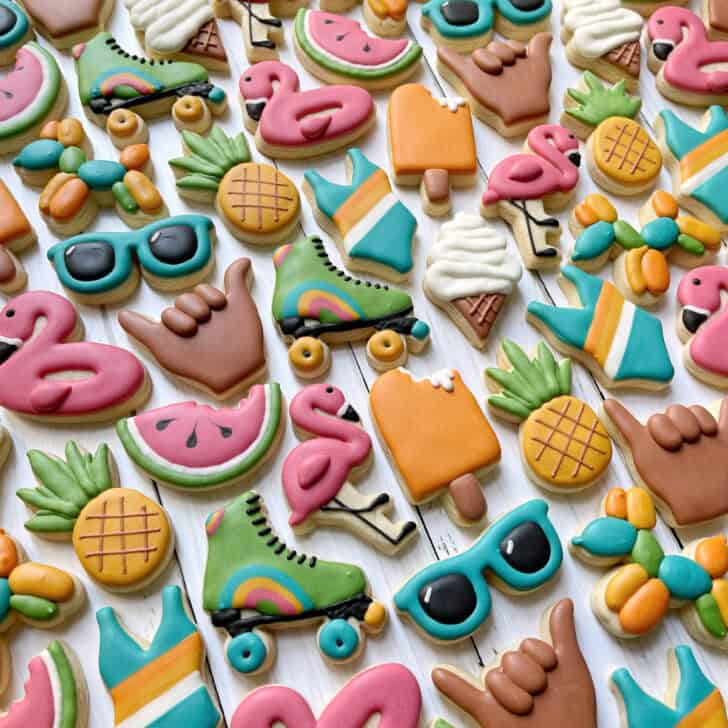mini summer cookies decorated with royal icing