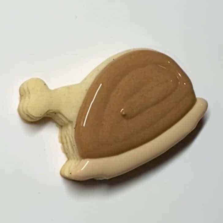 Step-by-step decorating instructions for how to decorate mini turkey sugar cookies with royal icing