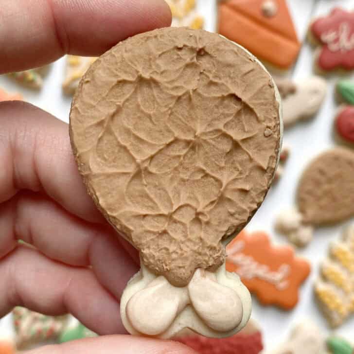 turkey leg Cookies for thanksgiving decorated with royal icing