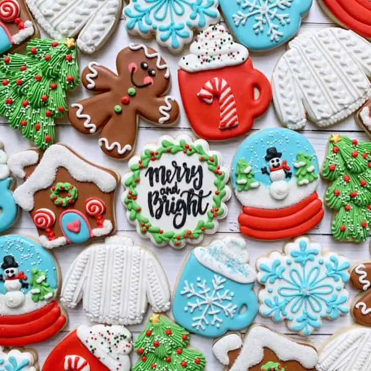 Decorated christmas sugar cookies with royal icing