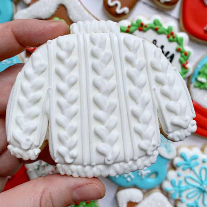 sweater Cookies decorated with royal icing