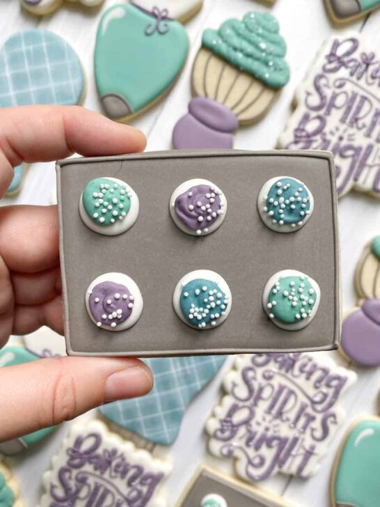 Cookie sheet cookies decorated with oil icing