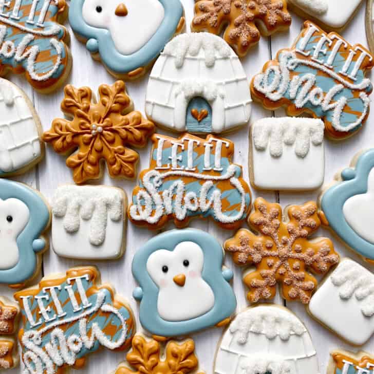 Let it snow cookies decorated with royal icing