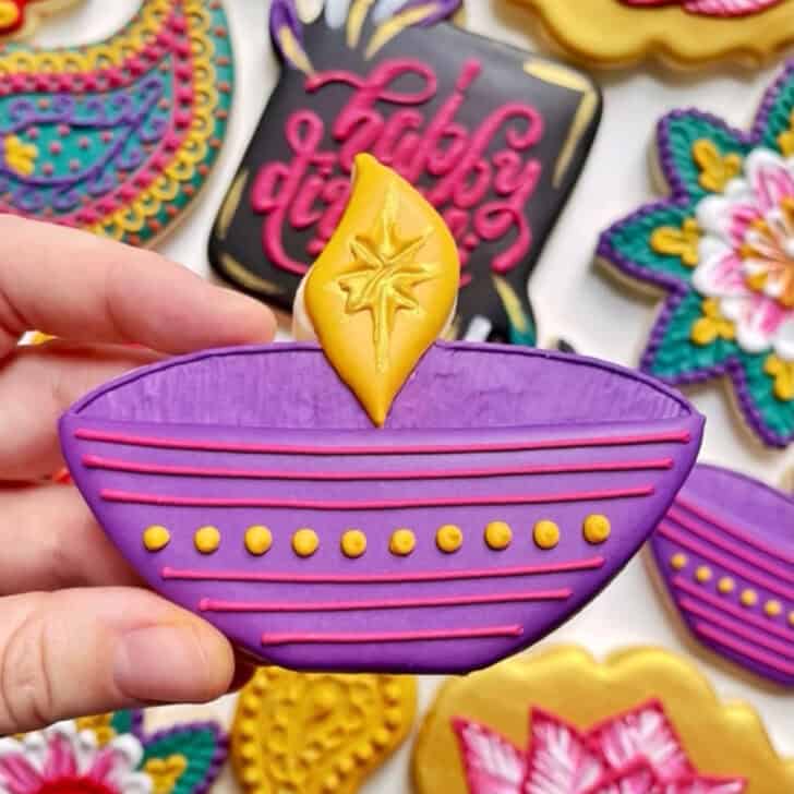 diya cookies decorated with royal icing