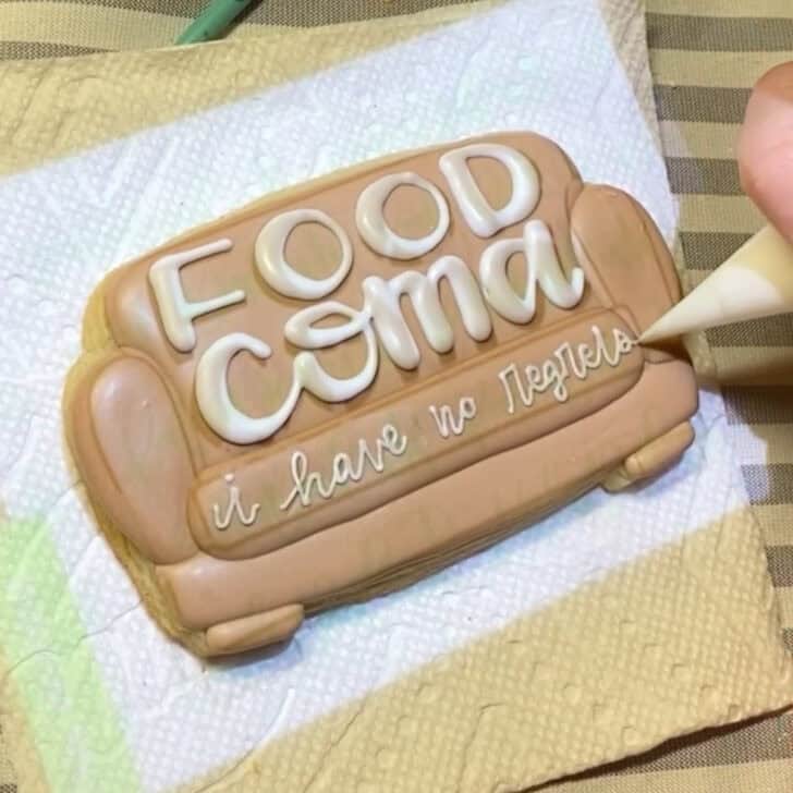 Step-by-step decorating instructions for how to decorate couch cookies with royal icing