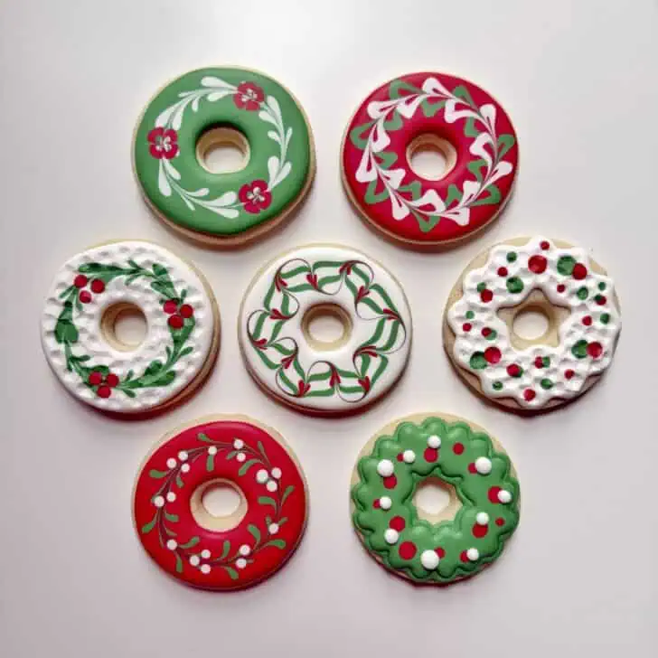 easy christmas wreath cookies decorated with royal icing