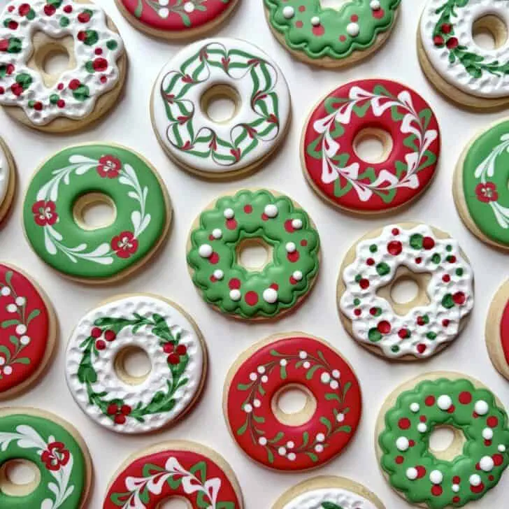 easy christmas wreath cookies decorated with royal icing