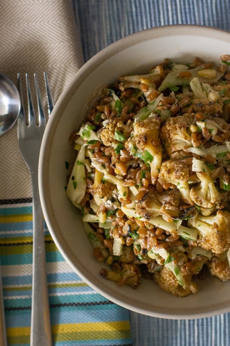 Farro Salad with Cauliflower, Fennel and Tahini Dressing