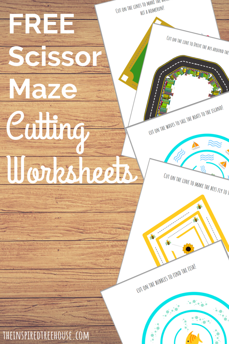 Cutting Worksheets: Scissor Mazes for Kids! - The Inspired Treehouse for Free Printable Cutting Lines Worksheets