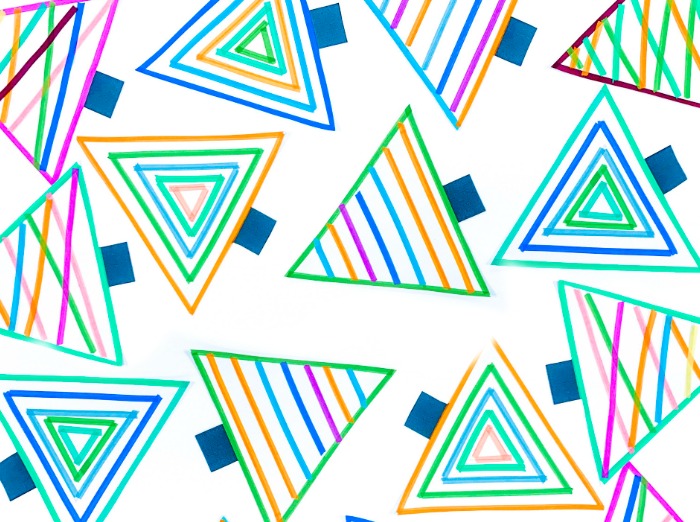 colorful christmas tree art project for kids using tape