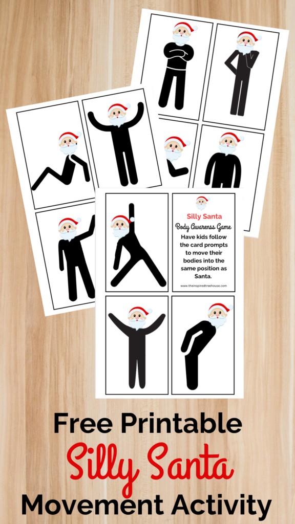 Christmas gross motor activities: Silly Santa printable cards