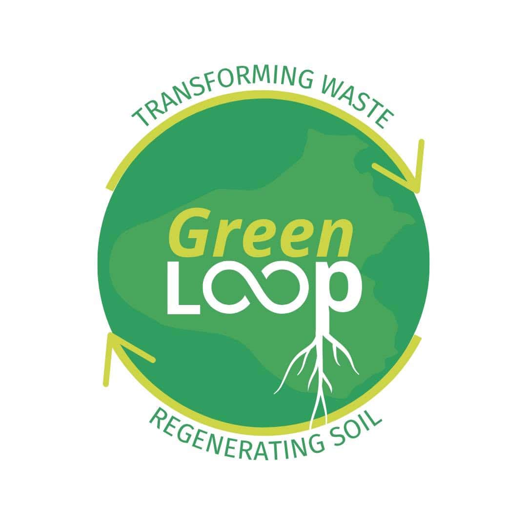 Eco-friendly Green Loop logo promoting waste transformation and soil regeneration.