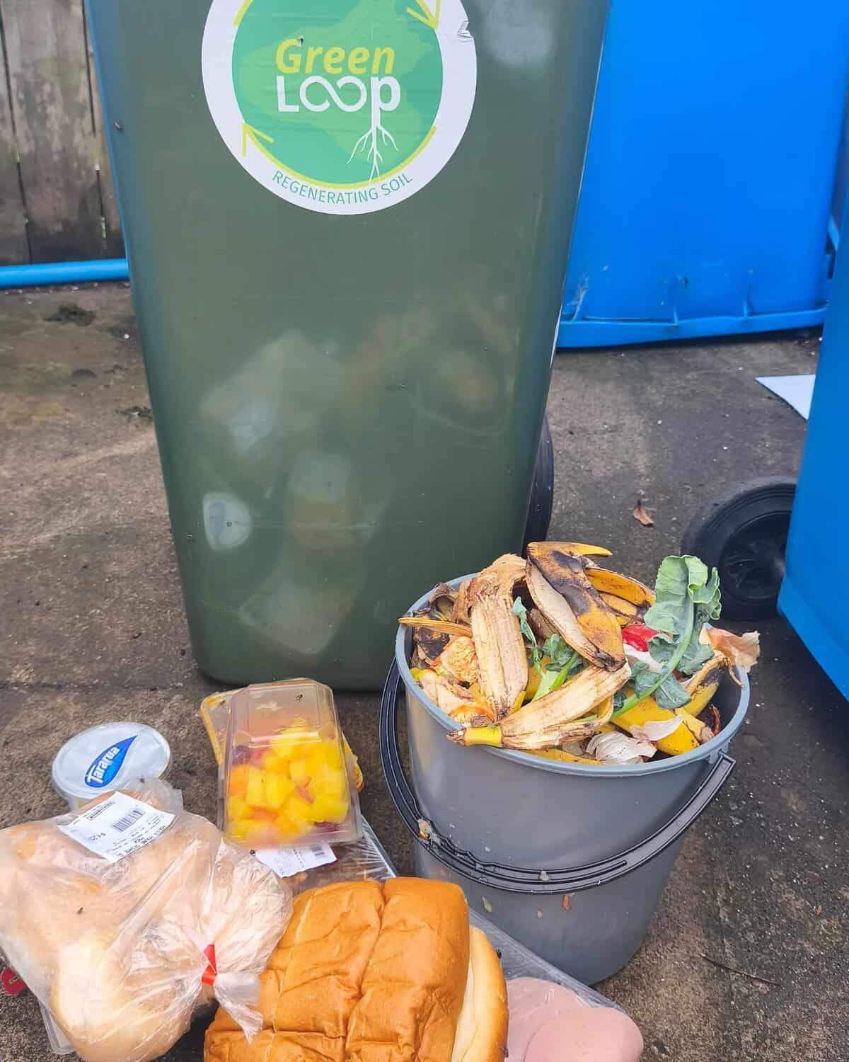 Recycling bin for compost and organic waste at The Junction, promoting sustainability.