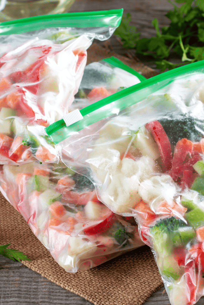 Easy Gluten Free Freezer Meals. Bags of frozen vegetables.