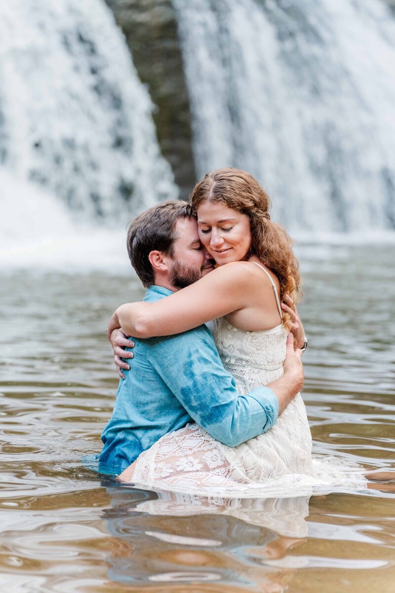 North Carolina engagement photographer captures couple at McGalliard Falls waterfall