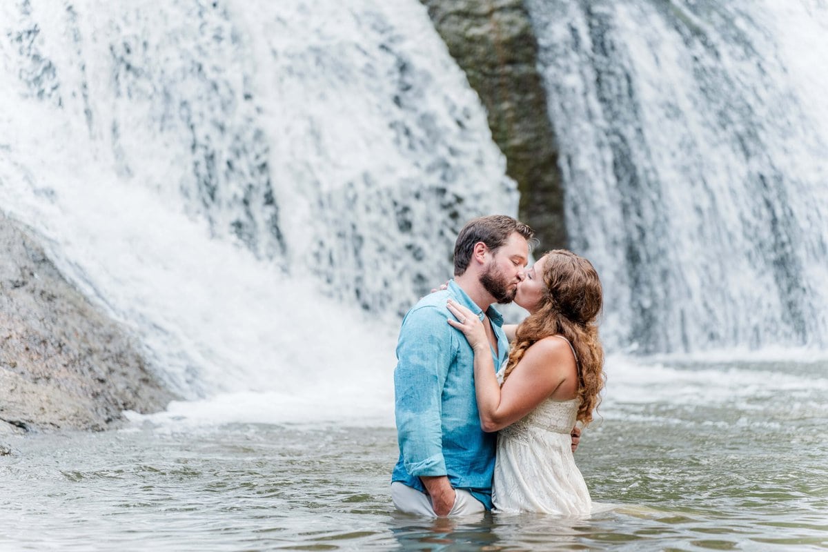 Waterfall engagement photos North Carolina captured at McGalliard Falls Valdese NC