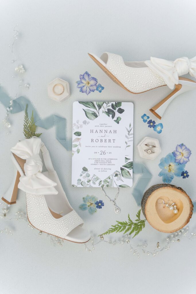 Bridal details including shoes at Heron Hill Venue wedding