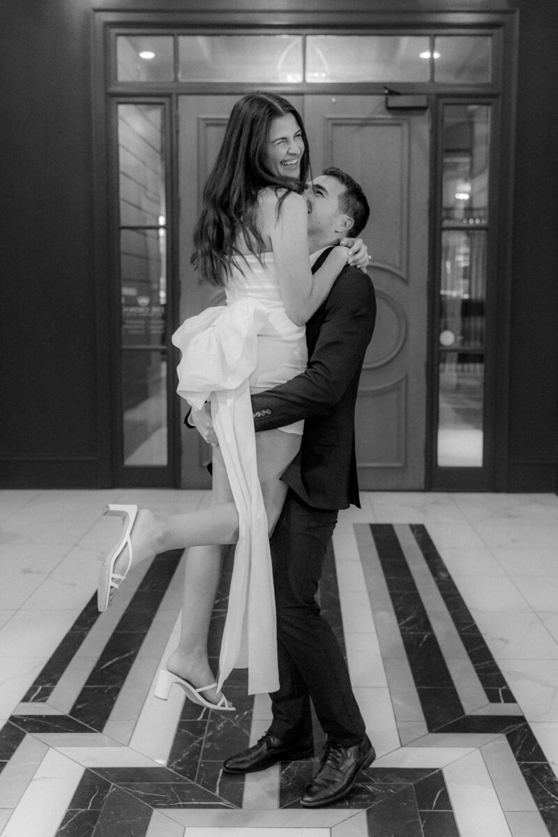 “Portrait of couple with modern architectural lines in Uptown Charlotte