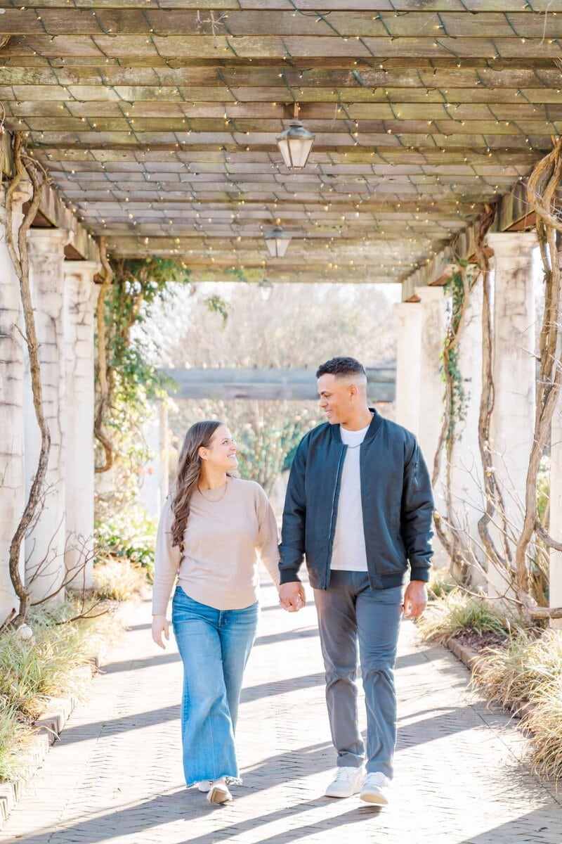 Couple having fun during winter engagement session