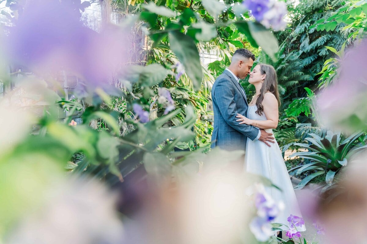 Charlotte NC engagement photos with lush greenery
