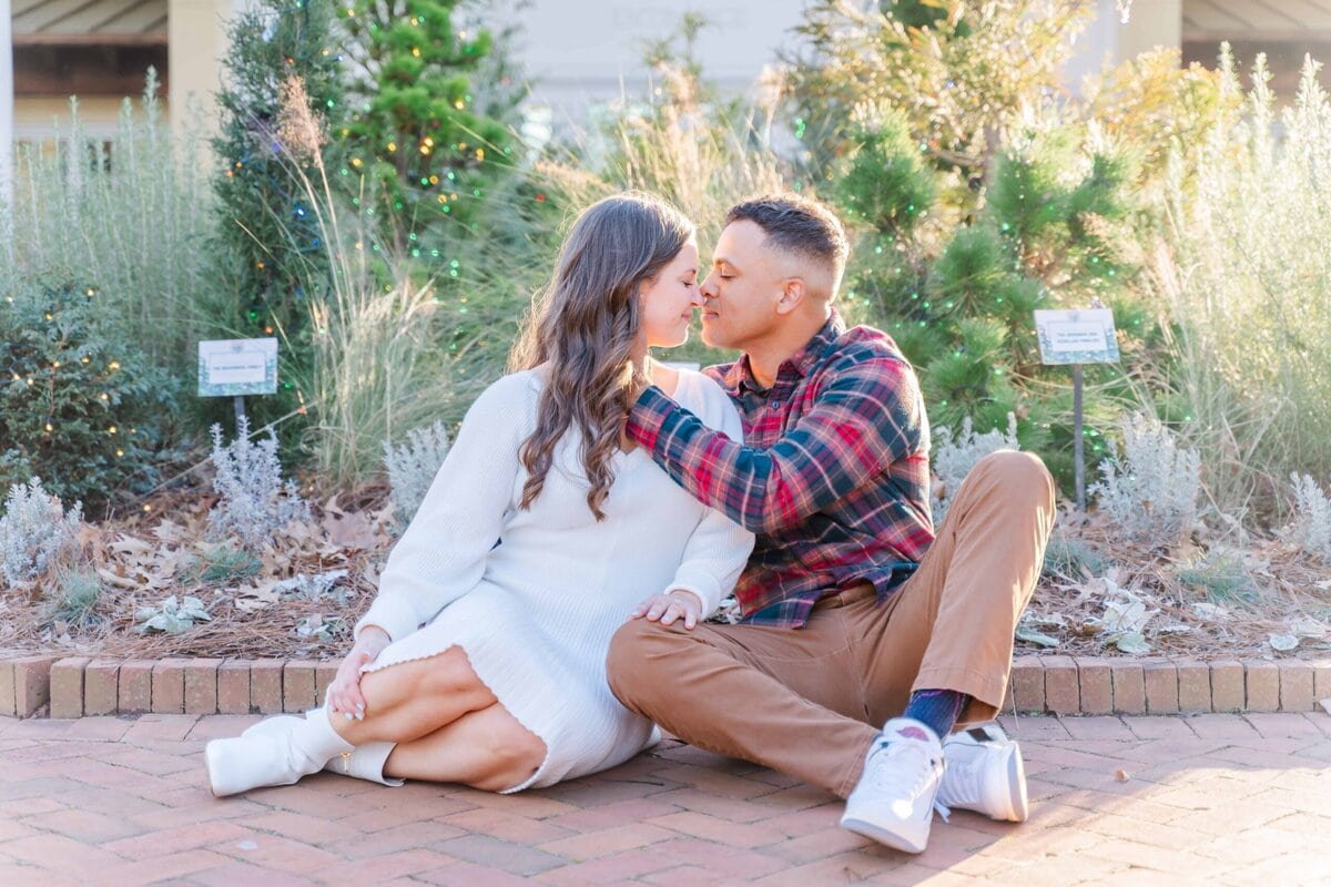 Couple enjoying a date night during winter engagement session