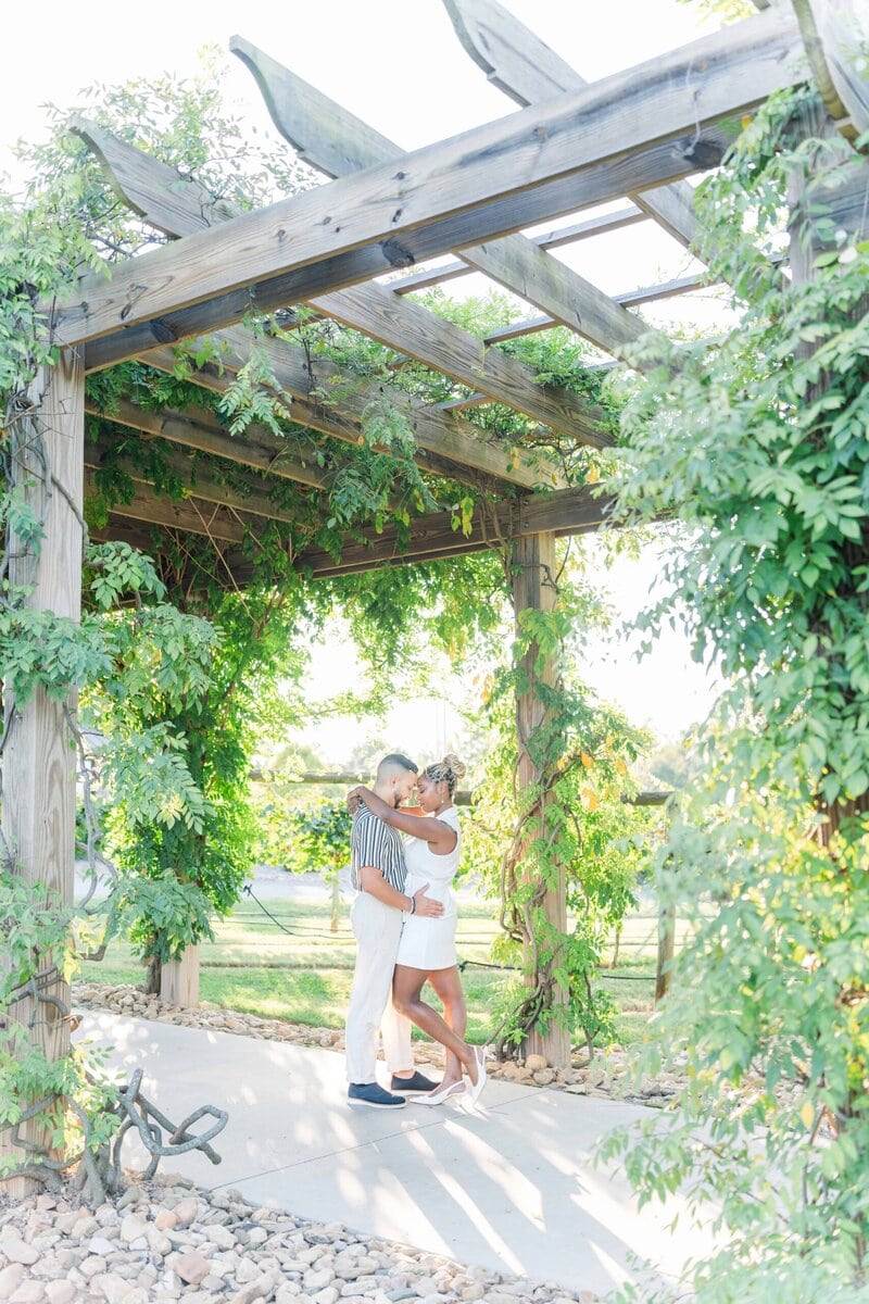 Romantic evening portraits at Spinning Leaf vineyard wedding venue in North Carolina.
