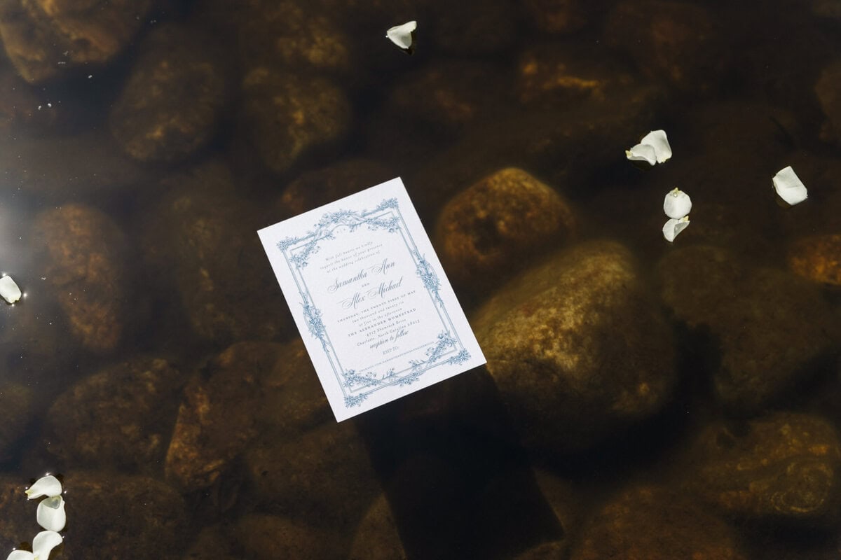 Wedding invitation detail shot with dried florals and bridal accessories, Alexander Homestead wedding photos