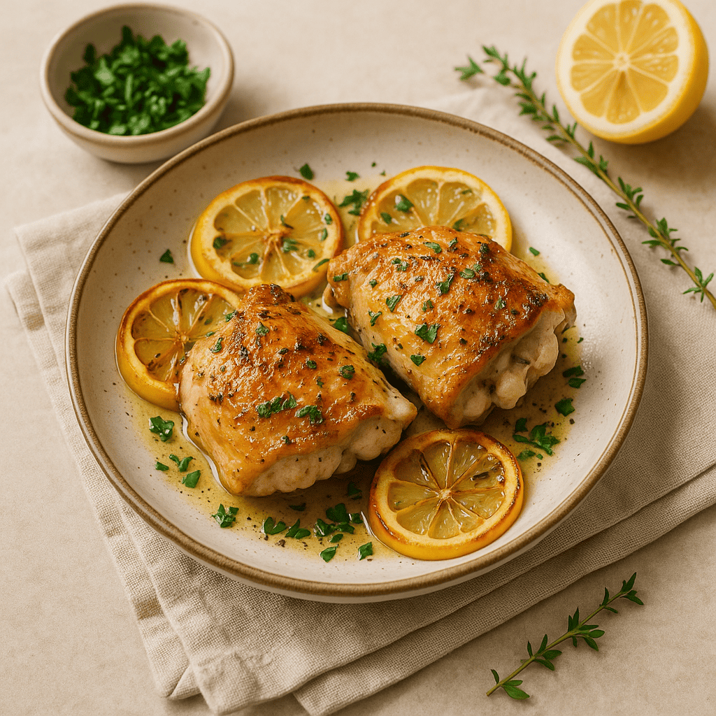Mediterranean lemon chicken with herbs and olive oil