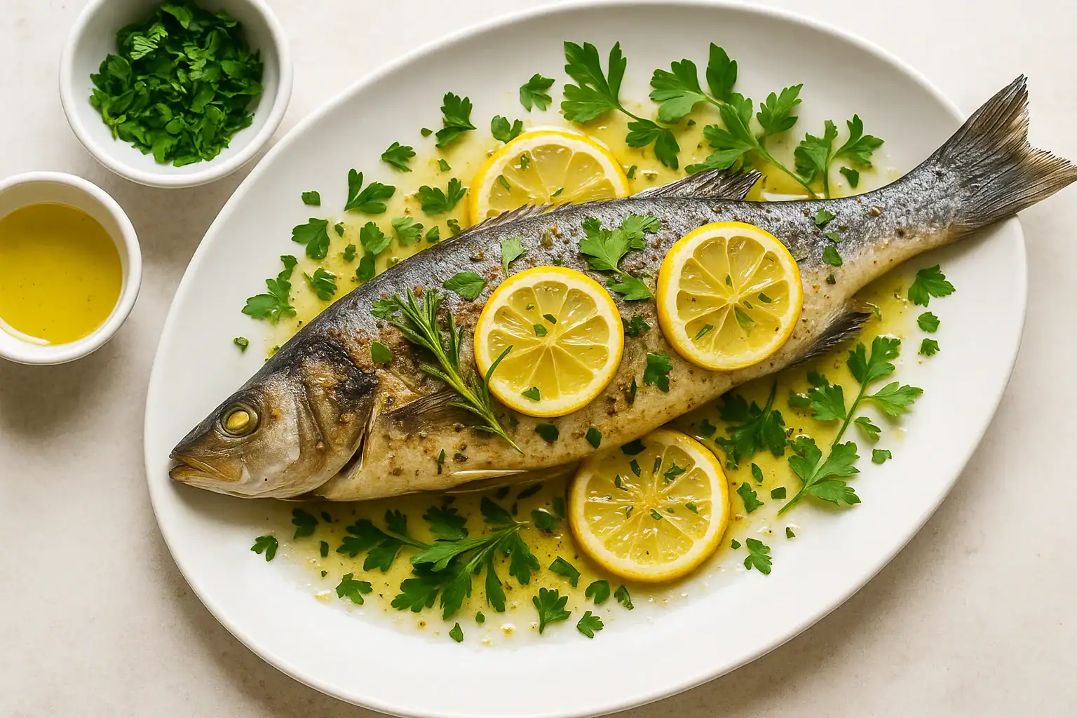 Mediterranean Baked Sea Bass with Lemon, Herbs & Olive Oil — Light, Fresh & Ready in 20 Minutes