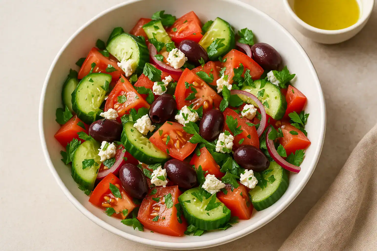 Mediterranean Summer Salad with Cucumbers, Tomatoes & Fresh Herbs — Ready in 10 Minutes