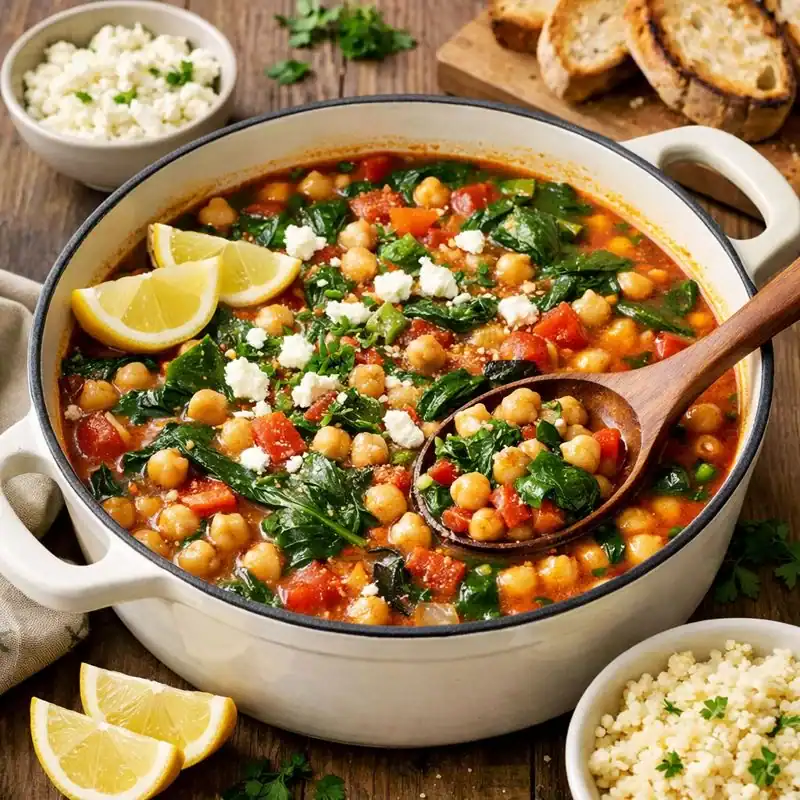 One-Pot Mediterranean Chickpea Stew with Spinach — Cozy and Light