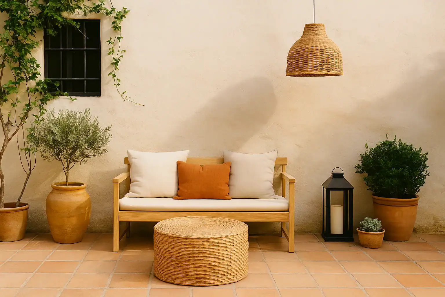 Mediterranean Patio Corners – small outdoor spaces styled with terracotta, natural textures and cozy seating
