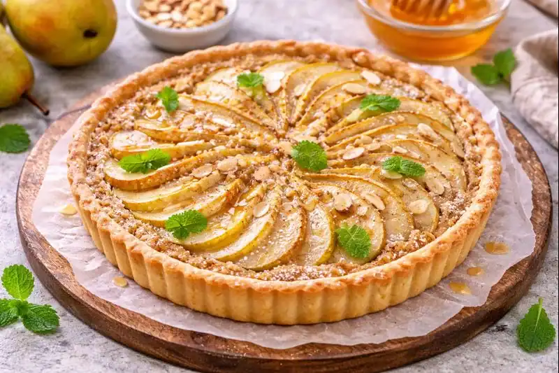 Mediterranean Pear & Almond Tart — Light, Rustic Dessert