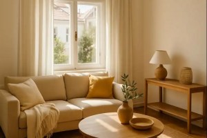 Natural light tricks bringing coastal warmth into a bright Mediterranean living room