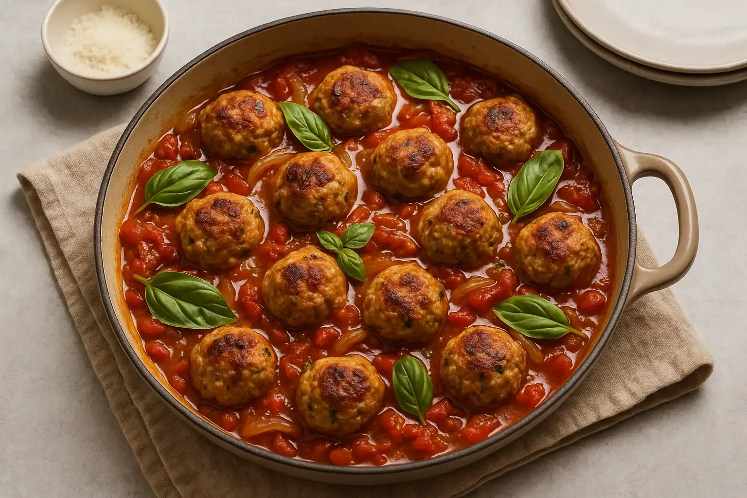 One-Pan Mediterranean Turkey Meatballs with Tomato & Basil