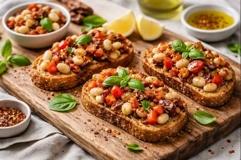 Sun-Dried Tomato White Bean Bruschetta — 10-Minute Mediterranean Starter