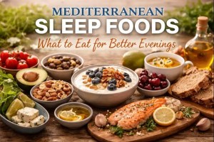 Mediterranean sleep foods arranged for a calming evening meal
