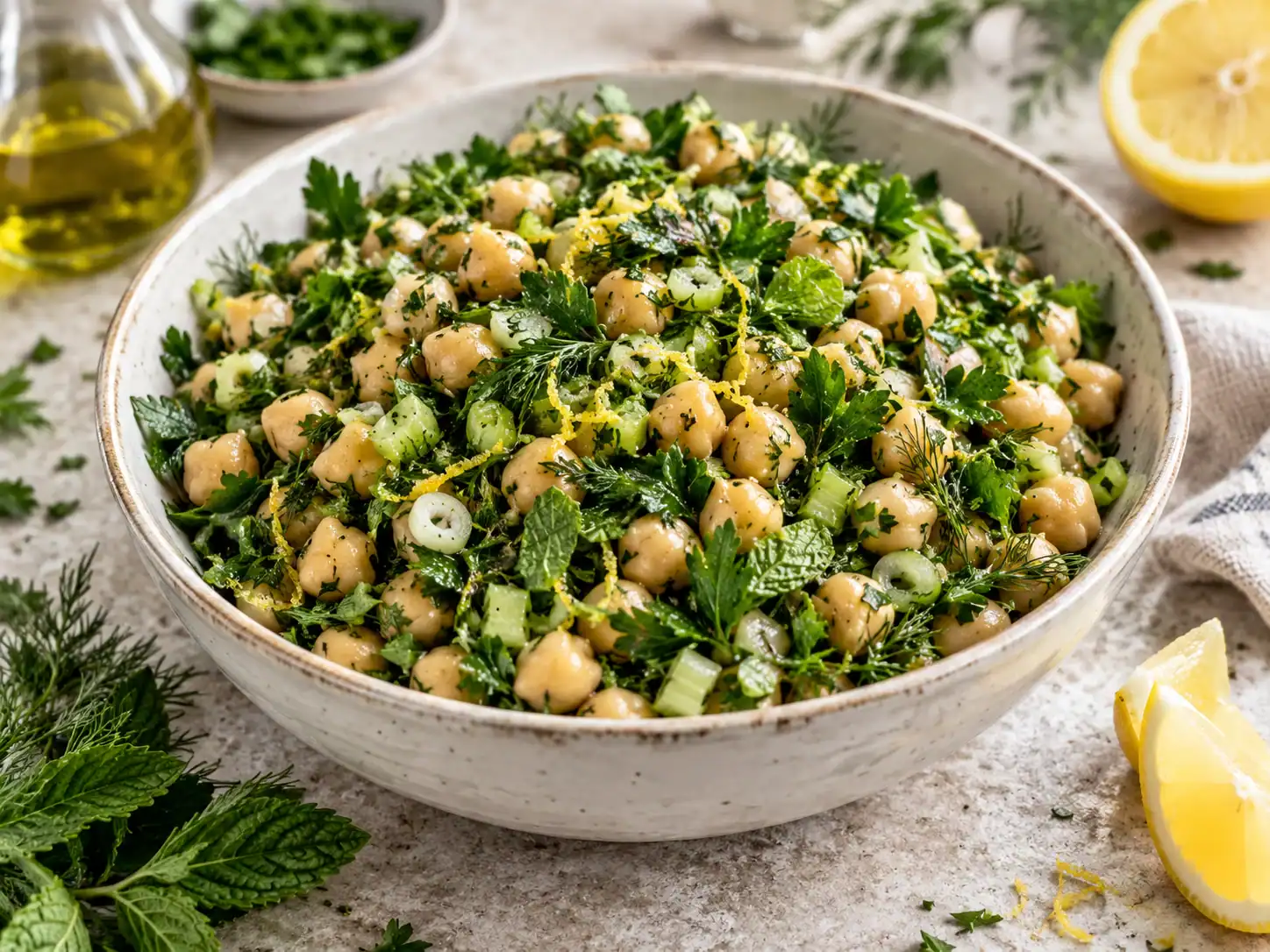 Mediterranean Chickpea Herb Salad — Parsley, Mint & Lemon