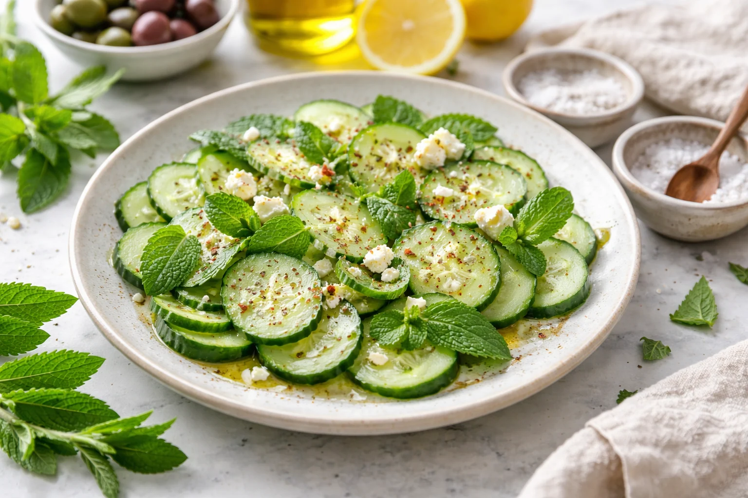 Cucumber, Mint & Olive Oil Plate – A Mediterranean Spring Side