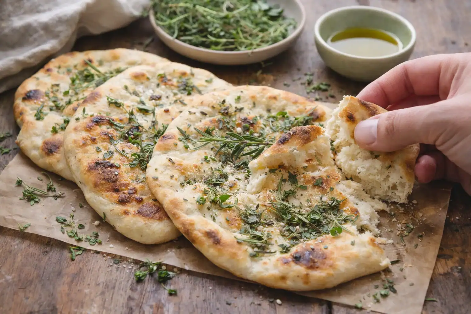 Mediterranean Herb Flatbread with Olive Oil
