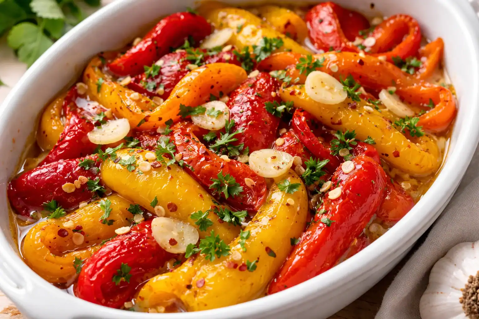 Roasted Peppers with Olive Oil and Garlic – A Mediterranean Side for Warmer Days