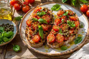Cherry Tomatoes with Capers and Basil – A Mediterranean Toast for Warm Days